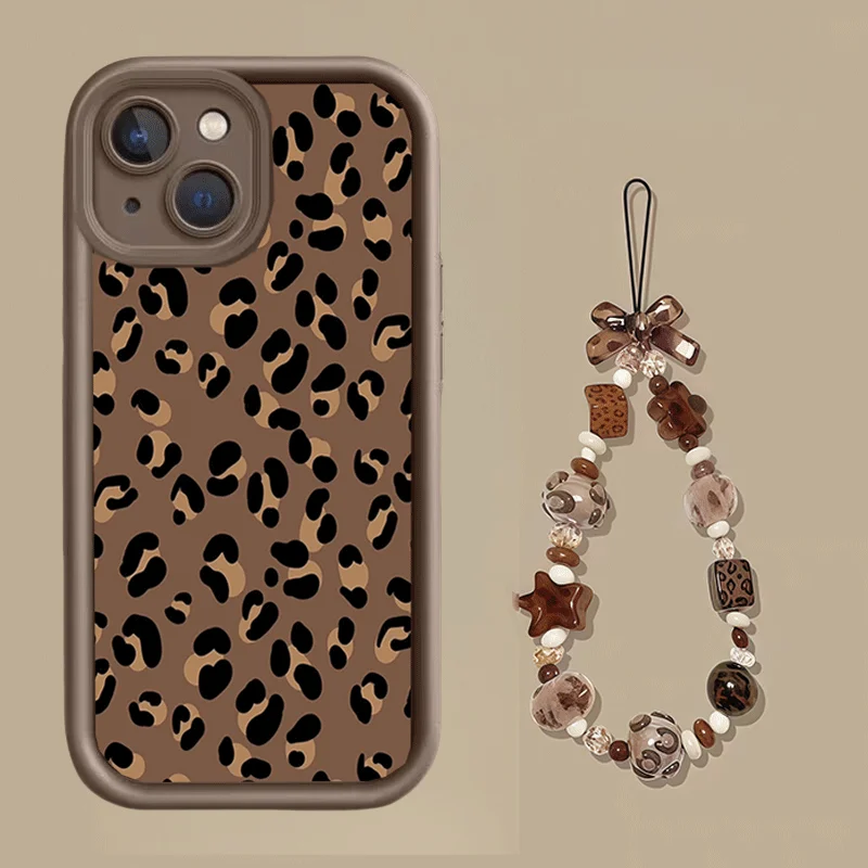 Leopard Print Hand Chain Phone Case Cover