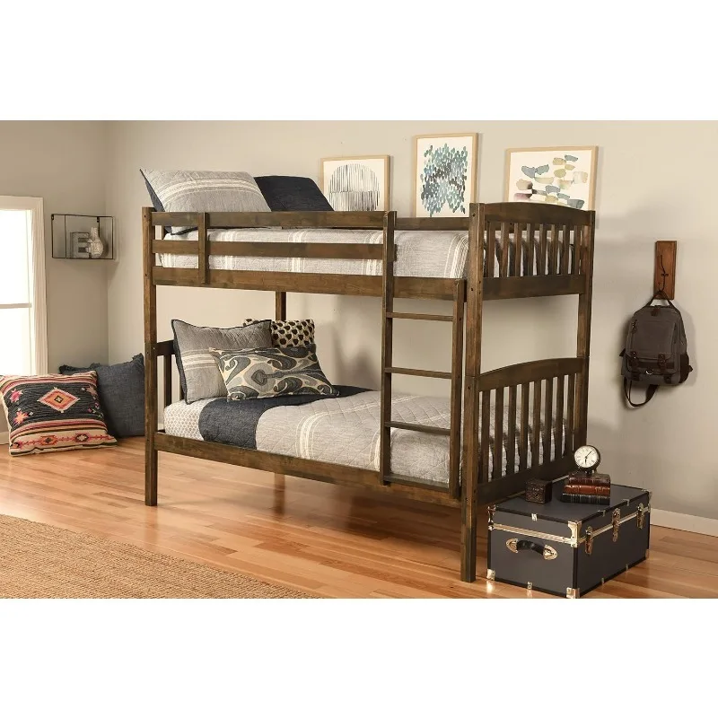 

80" x 42" Traditional Wood Bunk Bed Twin Over Twin with Mattress Support Slats, Easy Assembly, in Rustic Walnut Brown Finish