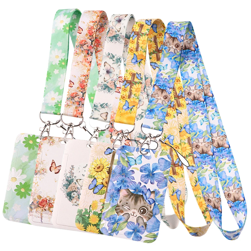 Ransitute R3030 Flower Butterfly series Personality ID Card Holder Bus Card Holder Card Lanyard For Keys Phone DIY Hang Rope