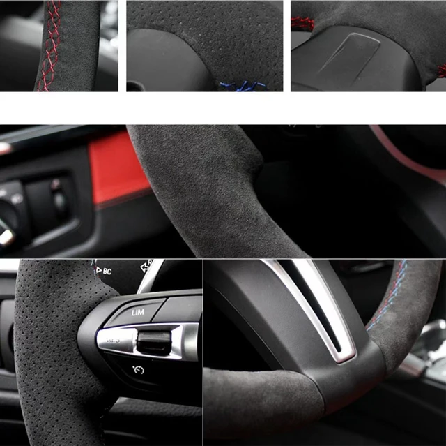 Funda personalizada para volante de coche, accesorio para BMW E46 318i 325i  E39 E53 X5, trenza de cuero de gamuza negra, bricolaje - AliExpress