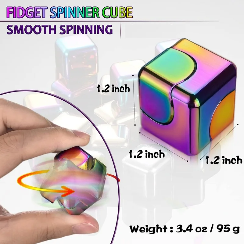 Cube Spinner 4-in-1 Decompression Spinning Toy Desktop  Metal EDC Hand Fidgets Spinner Build Flipo Flip Gift for Kids Adults. 3
