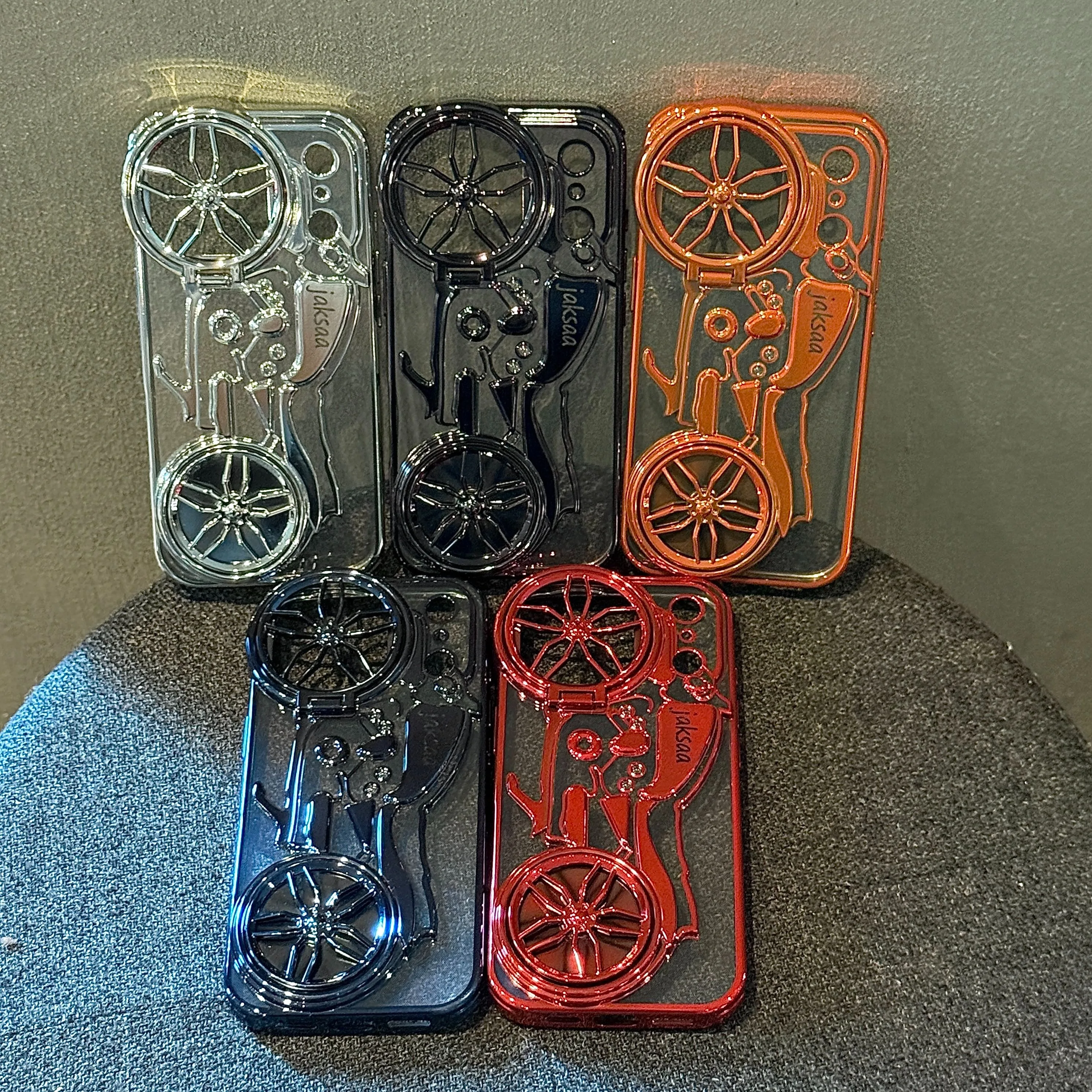 3D Motorcycle Design Clear Case with Fashion Gyro and Flip Bracket Lens Protection Cover