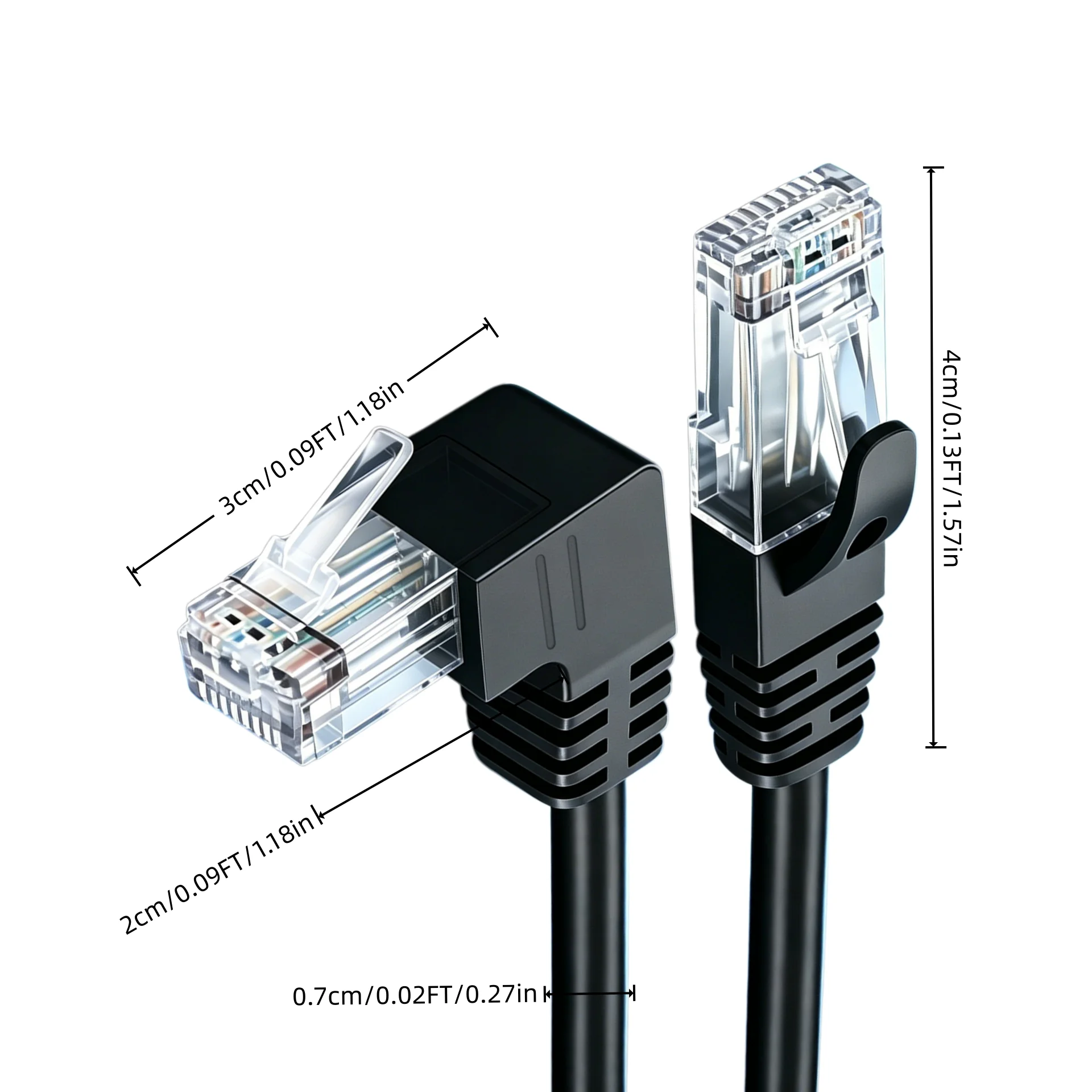 쿠비 이더넷 케이블 Cat6 UTP 90도 하향 직각 패치 코드 (노트북, 라우터, TV 박스, 프린터, USB 허브, RJ45 인터넷용)
