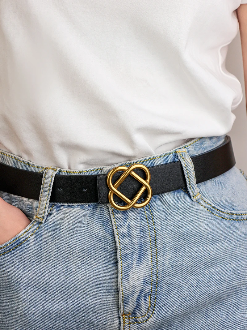 Vintage Style Suede Cowhide Belt with Retro Golden Buckle, 2.8cm Wide