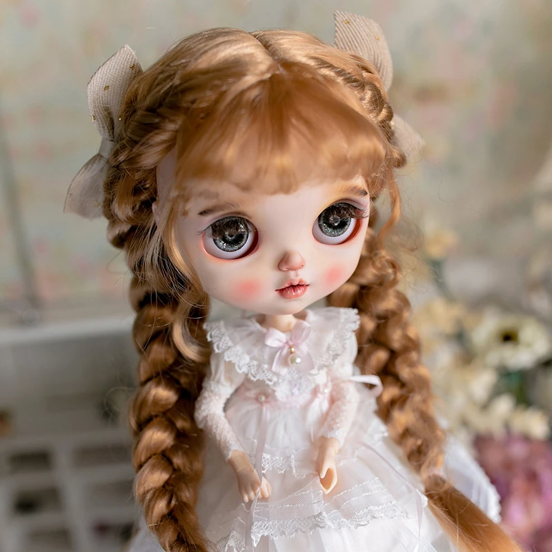 

Аксессуары для шарнирных кукол, парик, размер Blythe, игрушка для девочки, молочно-шелковая коричневая Милая двойная Твиста, косички, воздушная челка для шарнирных кукол