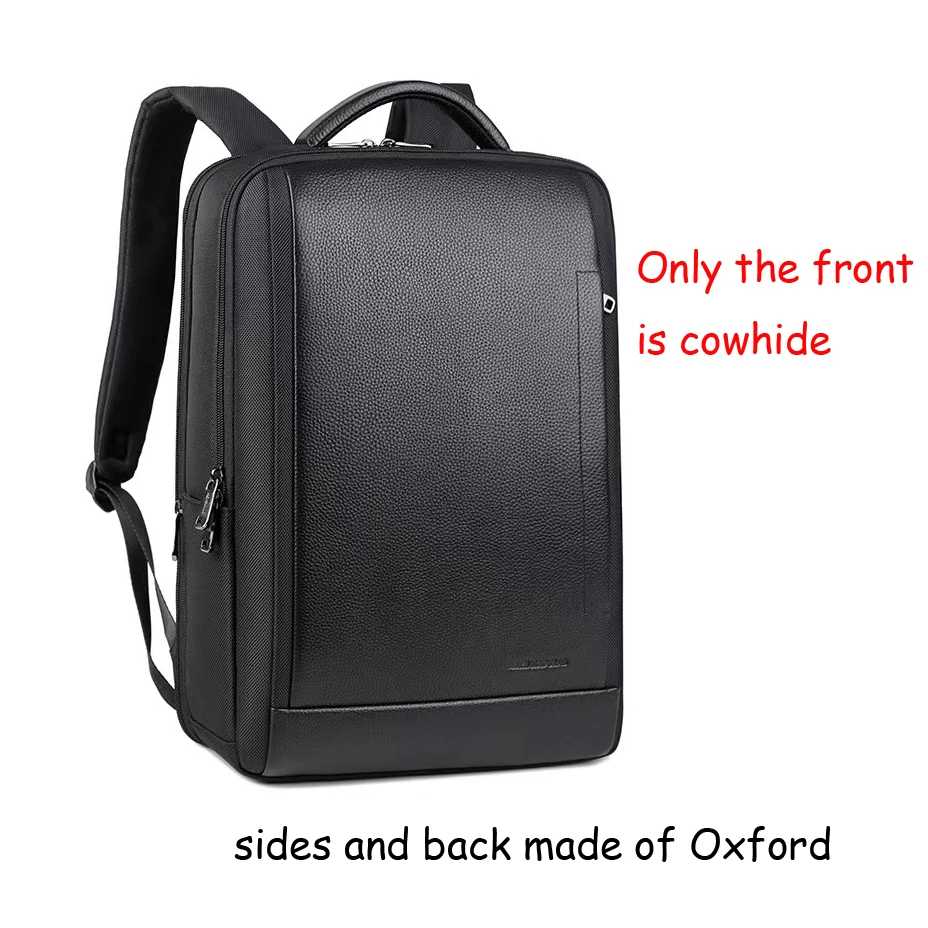New Brand Genuine Leather with Oxford Men Backpacks Fashion Real Natural Leather Student Backpack Boy Luxury Computer Laptop Bag 2