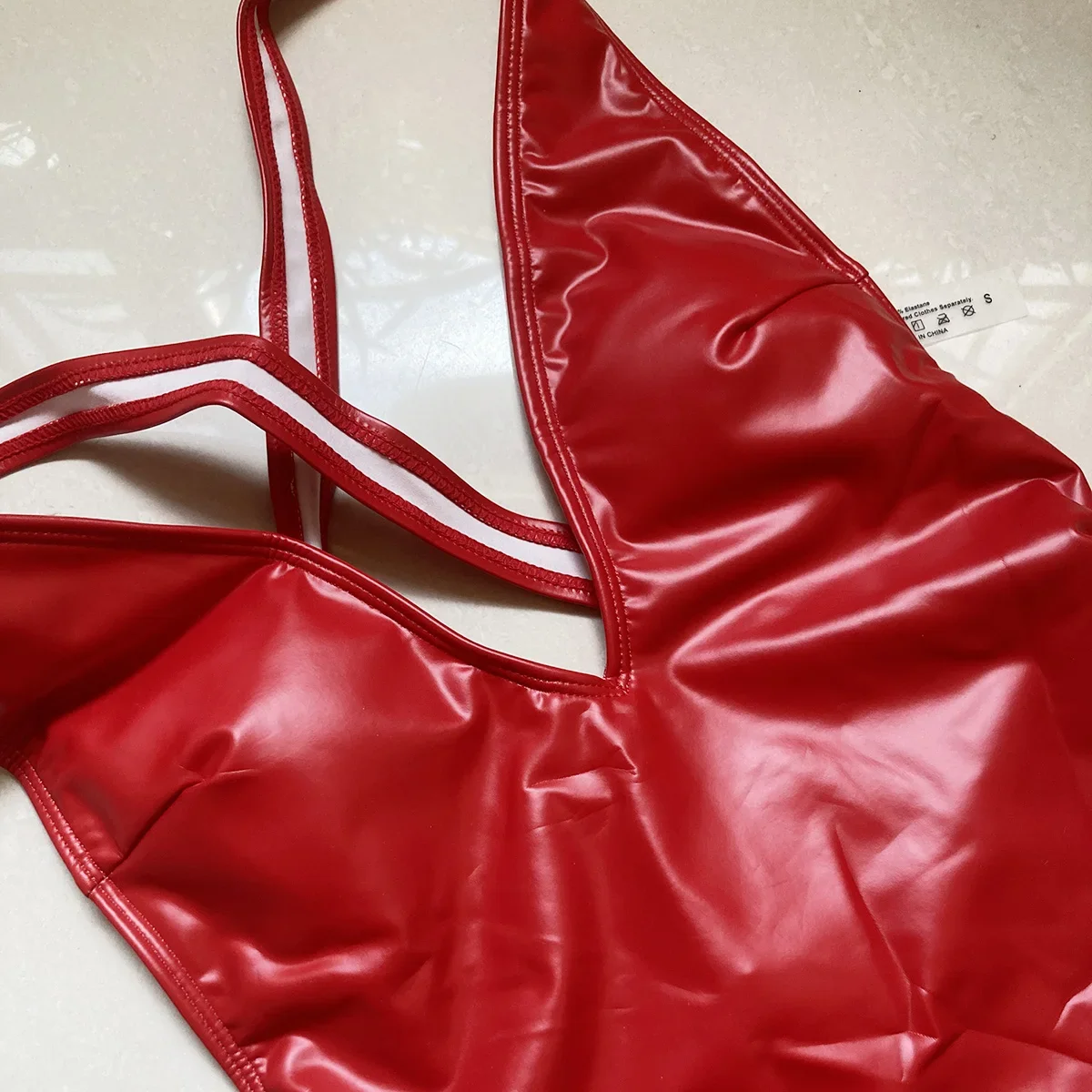 Sexy PU Thong One Piece Swimsuit for Women Push Up High Waisted Bathing Suit Swimwear High Cut Out Monokini Beach Wear Bather 6