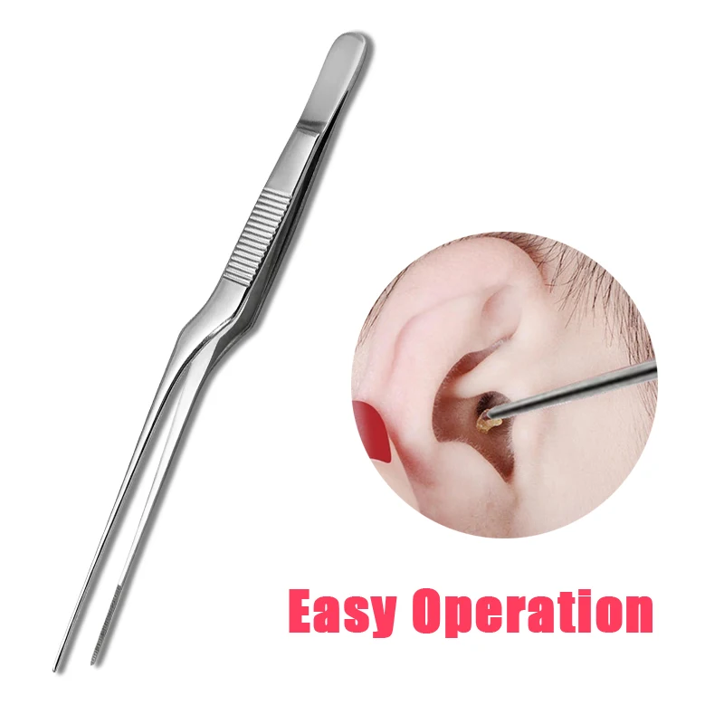 Medical Ear Earpick Wax Removal Forceps Angled Jewelry Clamp Nasal Curved Earwax Tweezers Clip Set Eyelash Remover Cleaner Tool