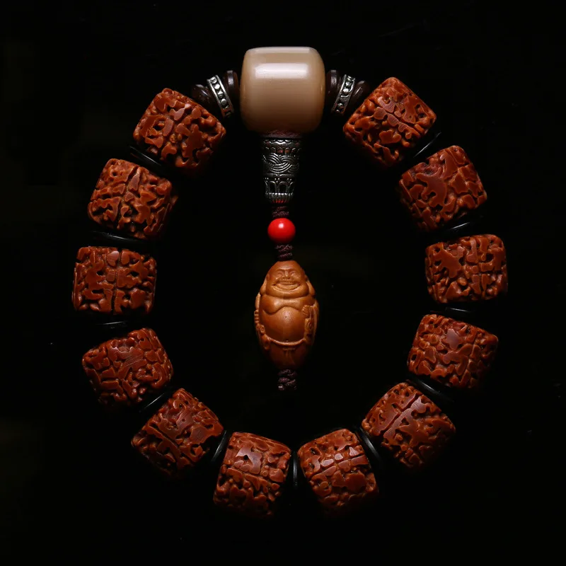 Nepal Senza Denti Big Rudraksha Beads Beads Five Faces Bracciale In Pelle Rossa Da Uomo E Da Donna
