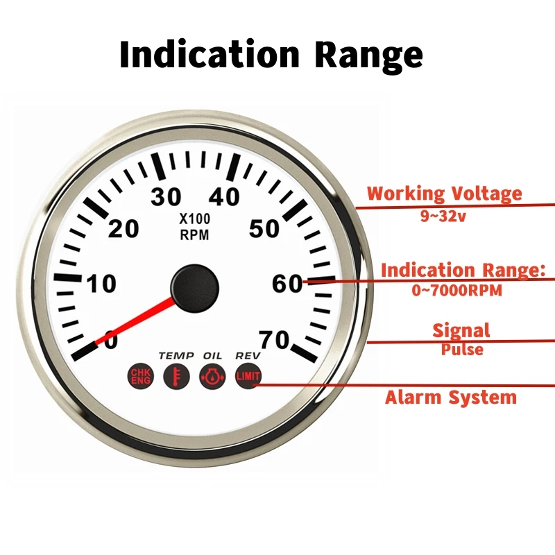 Auto Gasoline or Diesel Engine Tachometers 85mm 0-7000RPM Rev Counters Red Backlight with Oil Pressure Temp & RPM Alarm Function tachometer gauge engine tachometer tachometer meter
