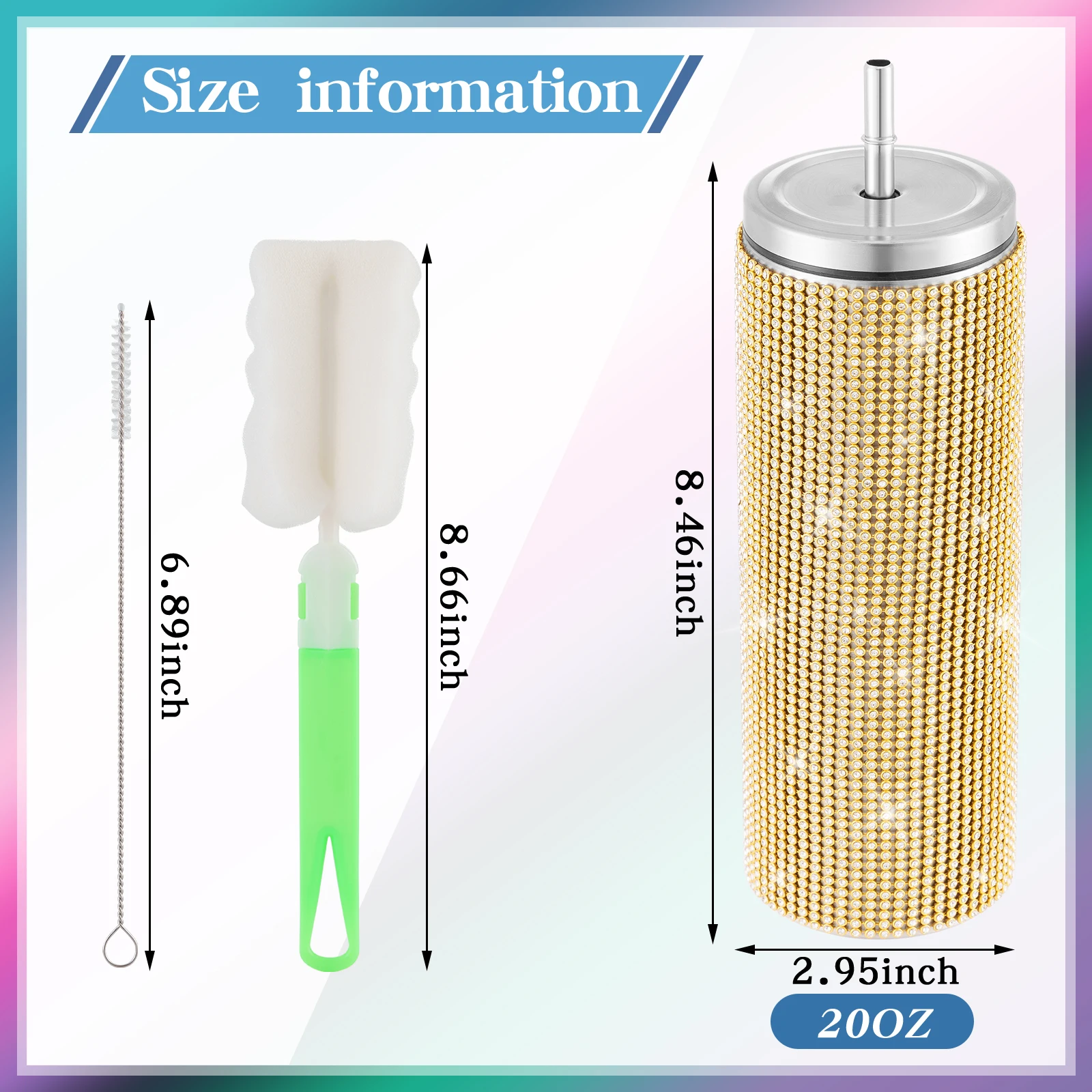 Tumbler Cup 570ml Shiny Diamond Insulated With Straw Juice Drink Bottles Stainless Steel Thermal Flask Party Gifts for Girls