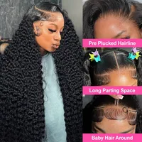 Perruque brésilienne bouclée en cheveux humains de 36 à 46 pouces, avec dentelle frontale 13x6, 13x4, 7x6 HD, ondulations profondes, densité 220, pour femmes noires 2