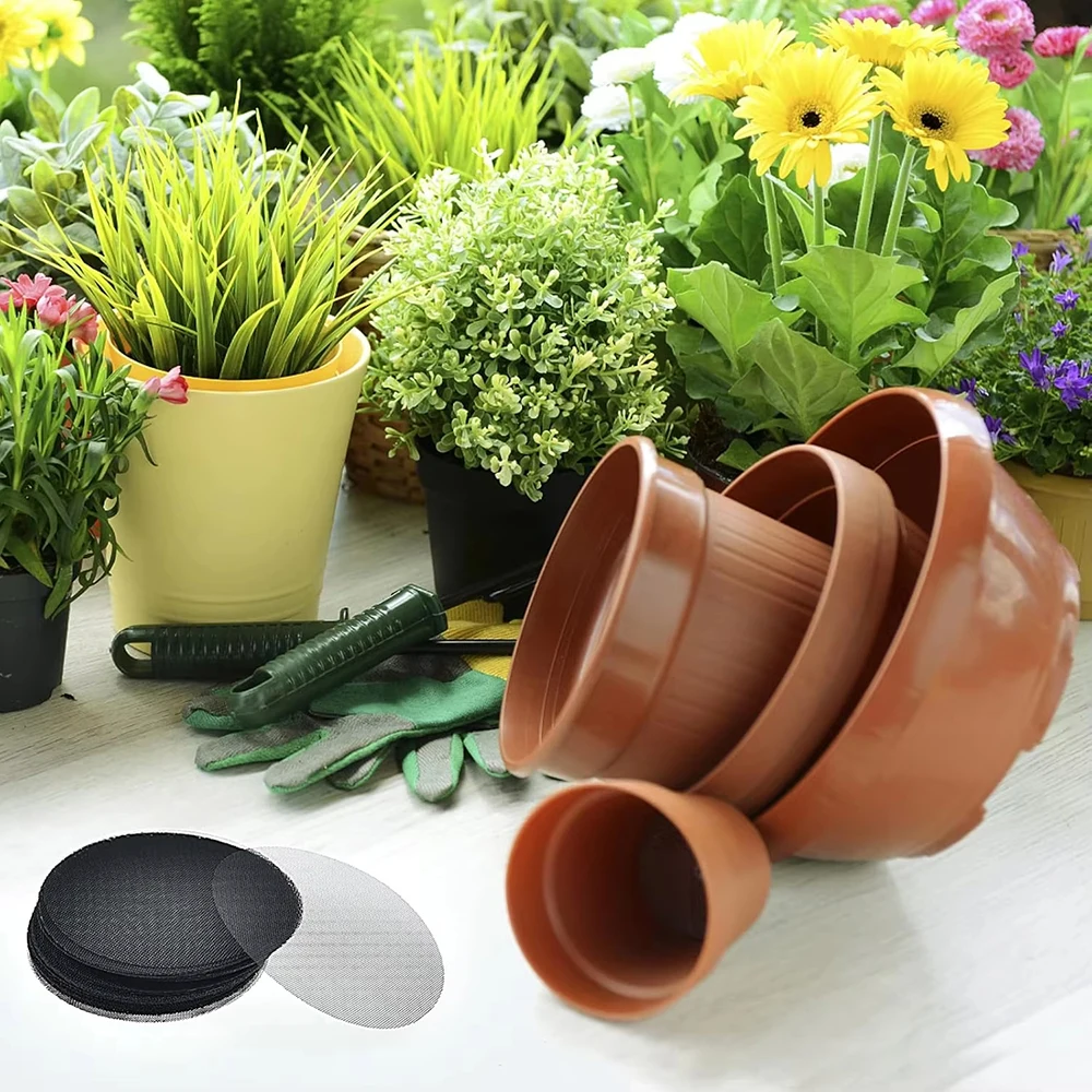 Flowerpot Gasket 50PCS Ceramic Leakproof Soil Large Diameter Breathable Insect-Proof Plastic Circular Mesh Pad