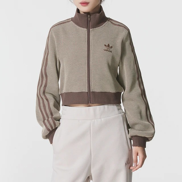 Adidas (Adidas) Trefoil Vêtements de sport pour femmes, veste courte à col montant en tissu gaufré, manteau à la mode coupe slim Kc2645 1