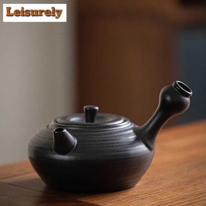 550ML Handamde Threaded Side Handle Pot Chinese Ceramic Health Teapot Kettle Single Pot For Brewing Tea Stove Kung Fu Tea Set