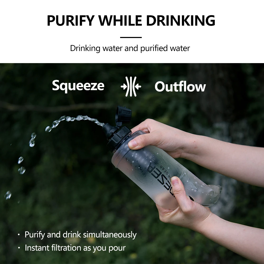 Widesea 500ML 접이식 TPU 소프트 워터 플라스크(0.1 미크론 필터 카트리지 포함) BPA 프리 초경량 워터 보틀(캠핑 하이킹용)