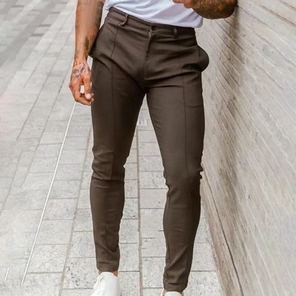 Casual pants formal trousers Adjustable Waist Pants Men's Slim Fit Solid Color Business Trousers with Breathable Mid Waist Ankle Length Soft for Comfortable