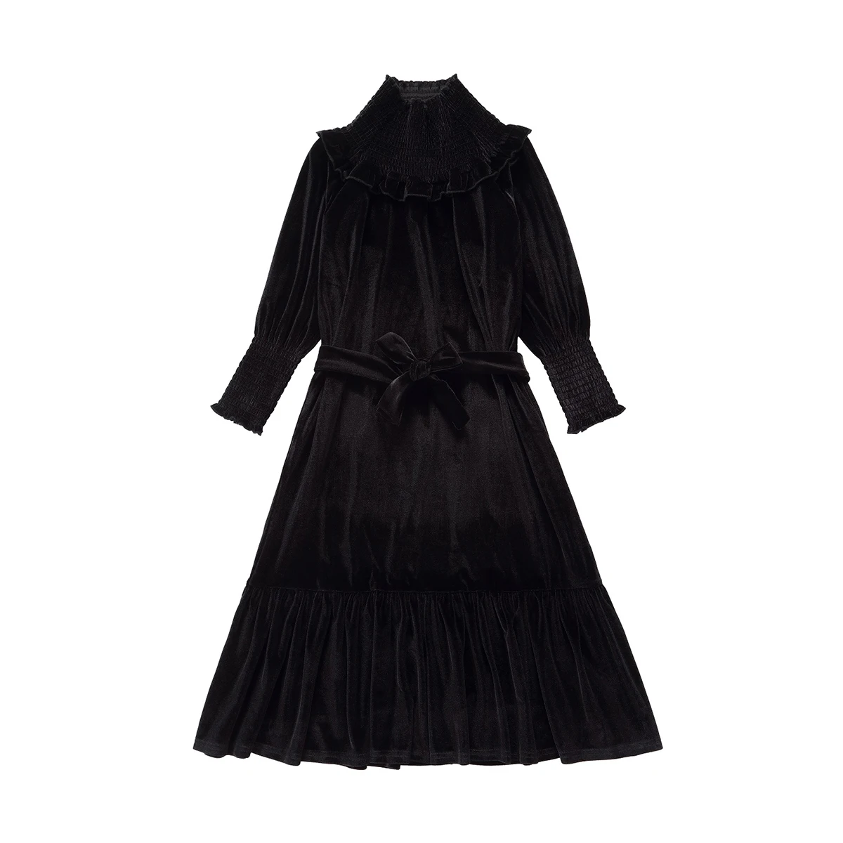 Fall-Winter-Maxi-Velvet-Dress-Women-Black-Ankle-length-Dress-with-Belt ...