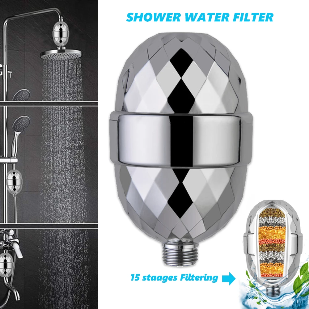 15 Stages Shower Hard Water Purification Filter Bathroom Activated Carbon Water Purifier Chlorine Removal Reduce Dry Itchy Skin