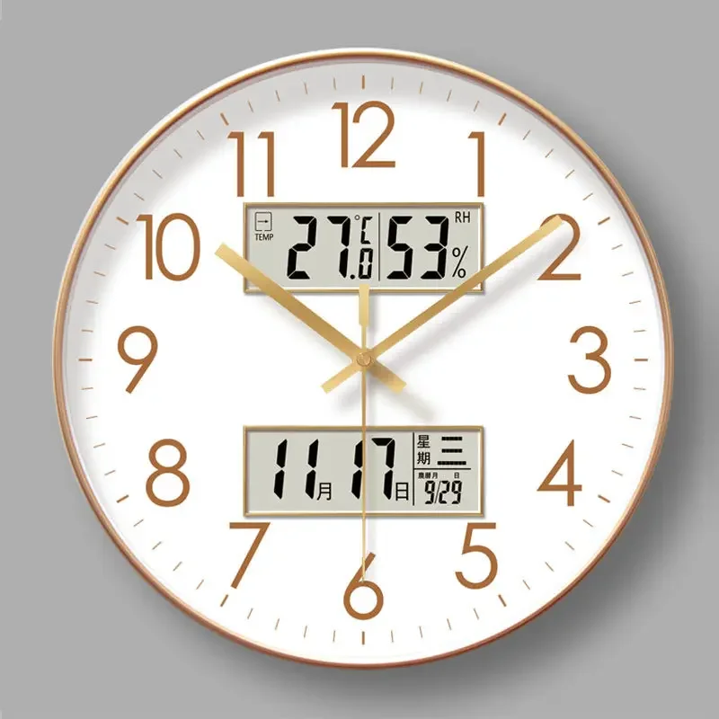 Modern Atomic Wall Clock Temperature Digital Calendar Analog Silent Wall Clock Round Non-Ticking Wall Clock for Office Bedroom - 4