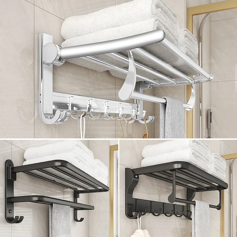 

Space Aluminum Non Perforated Toilet Storage Rack Bathroom Folding Towel Rack