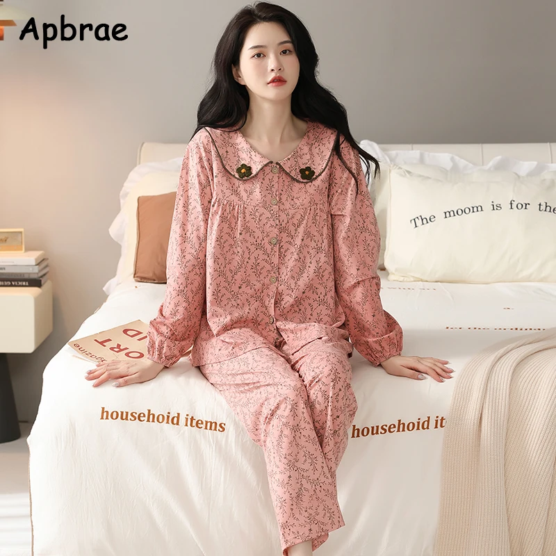 

Princess Style Pajamas for Women Spring Autumn Faux Cotton Sleepwear Big Size 4XL Long Sleeve Sweet Pyjamas Ladies Pijamas