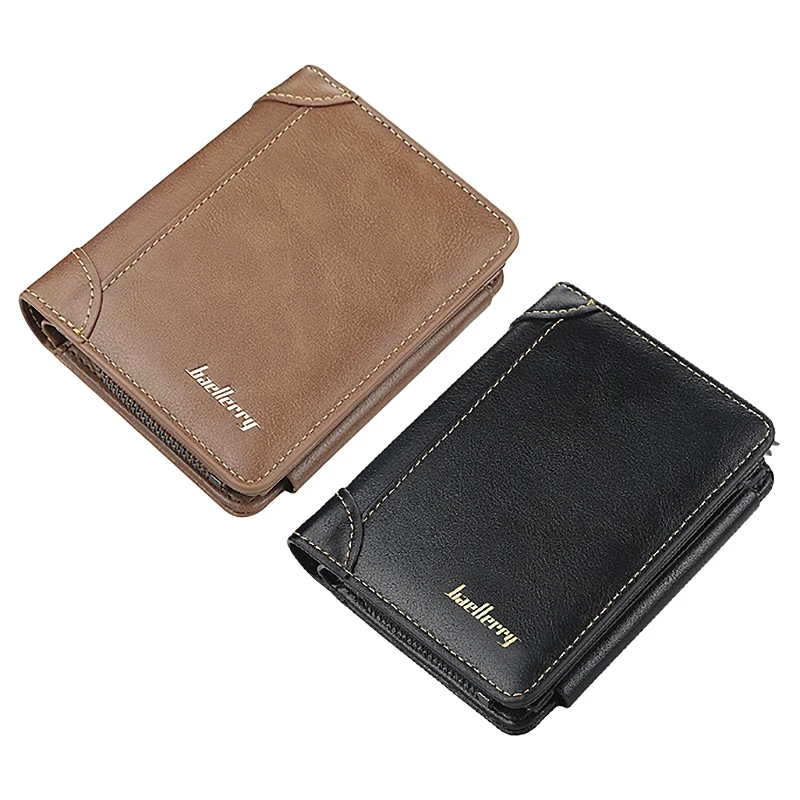 

Baellerry Short Men Wallets 11 Card Holders Zipper Men Leather Purse Solid Coin Pocket Male Purse