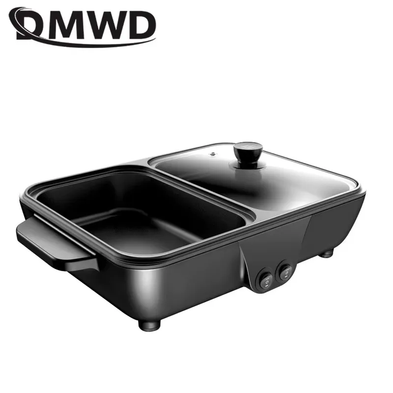DMWD Electric Skillet Hot pot Noodle Boiler Omelette Cooker Stir-fry pan Multifunctional Cooking pot Barbecue Steak Griddle 220V
