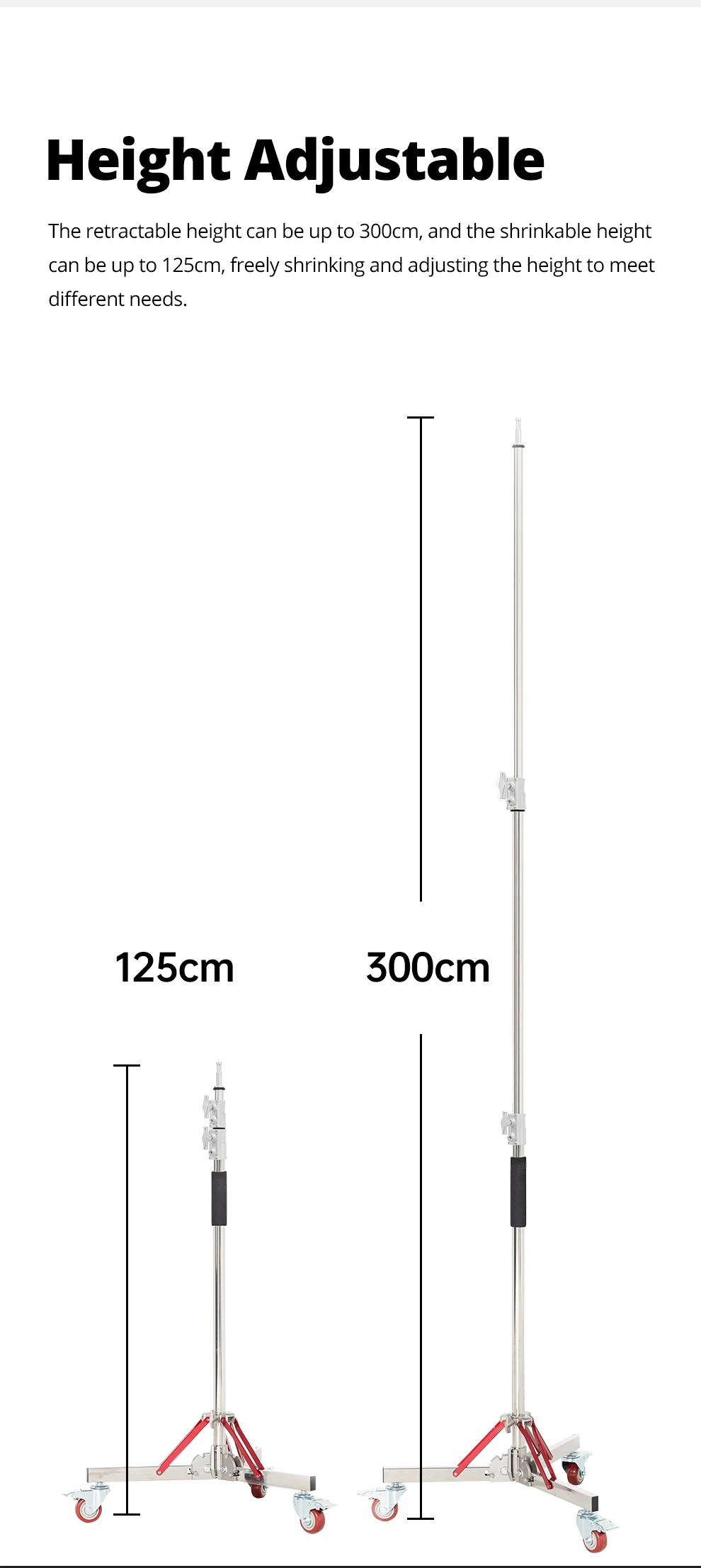 Description Picture 6 of itemAMBITFUL Heavy Duty Stainless Steel 300CM Light Stand +Wheel Load Bearing 20KG for Flash for high-intensity photography work