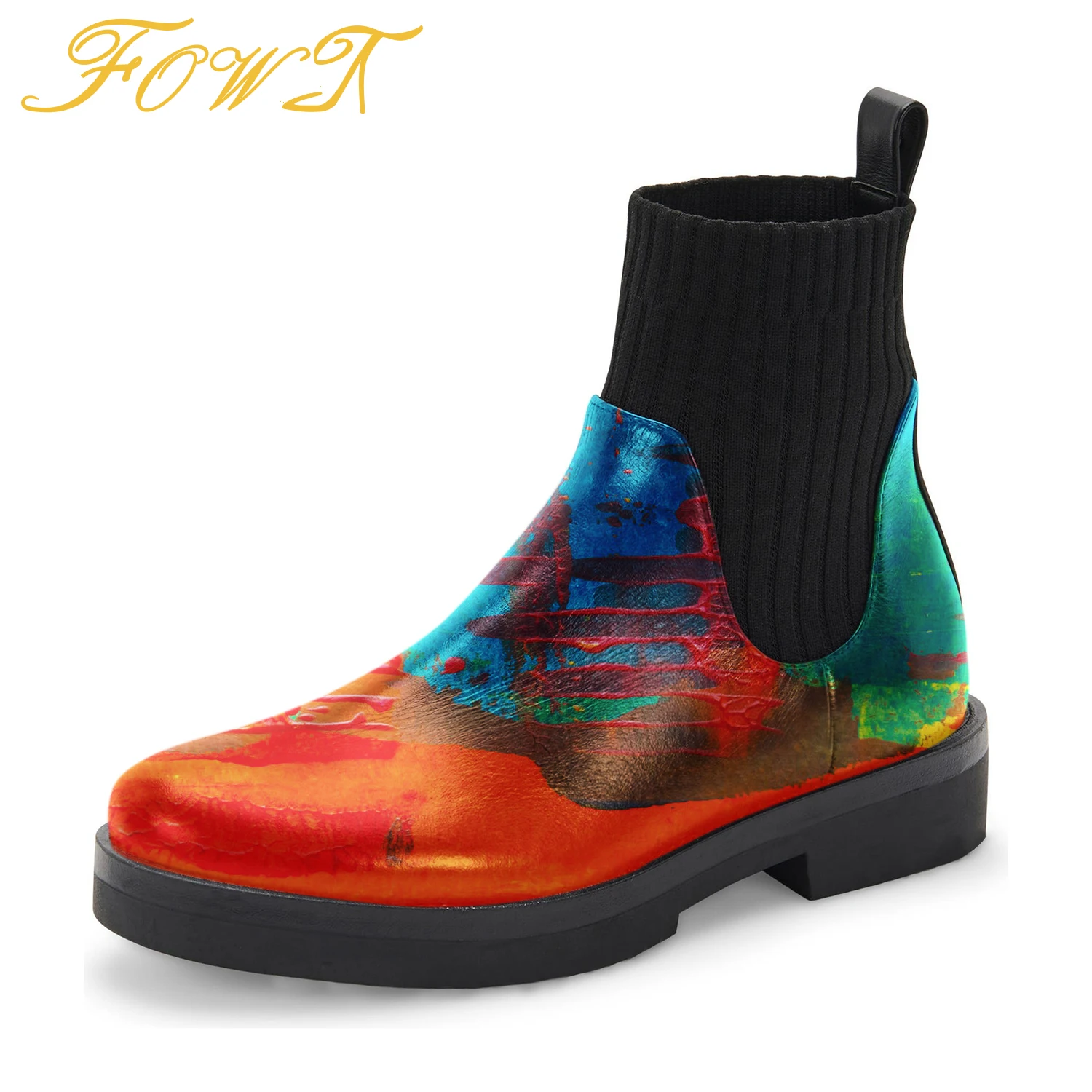 

Camouflage Med Chunky Heels Women Sock Boots Platform Round Toe Ankle Booties Ladies Street Style Mature Winter Shoes Size 40 41