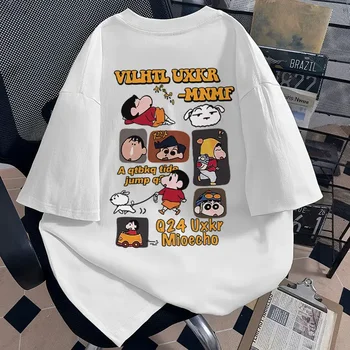2025 New Summer Crayon Shin Chan Creative Printed Fashion Women's T-shirt Pure Cotton Plus Size Loose Casual Short Sleeve Tops