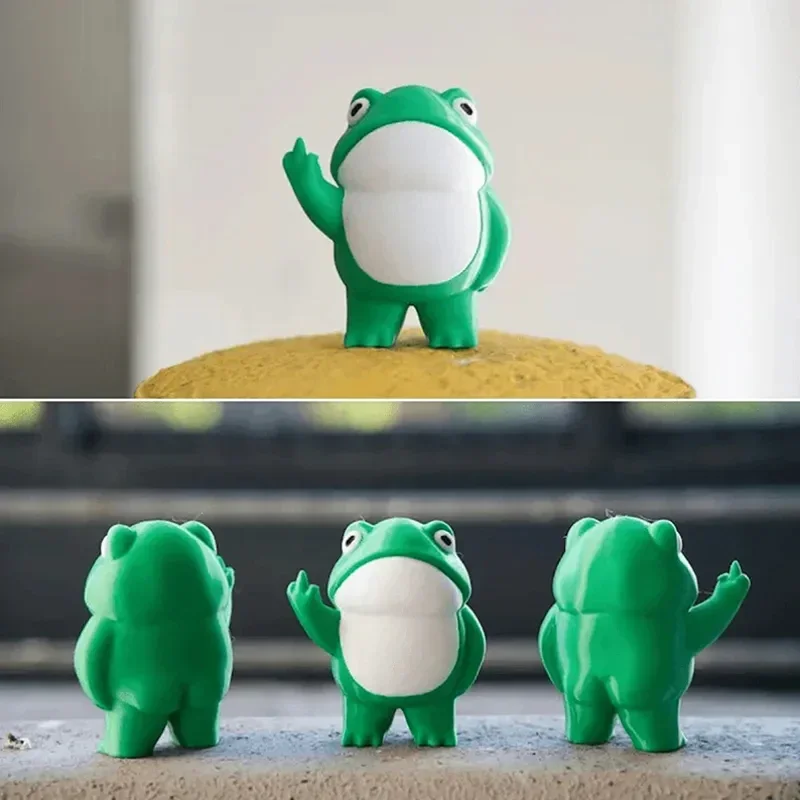 Rebellious Frog Figurine Cute Frog Garden Statue Middle Finger Mini For Fairy Garden Decor Desk Decoration Resin Frog Figurine