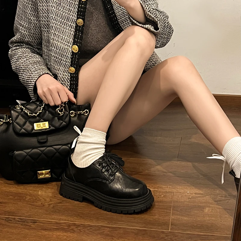 Retro Japanese Brown Loafers Thick Sole Height-Increasing Leather Women's Pumps Autumn 2024 New Mary Janes Lolita Platform Shoes 6