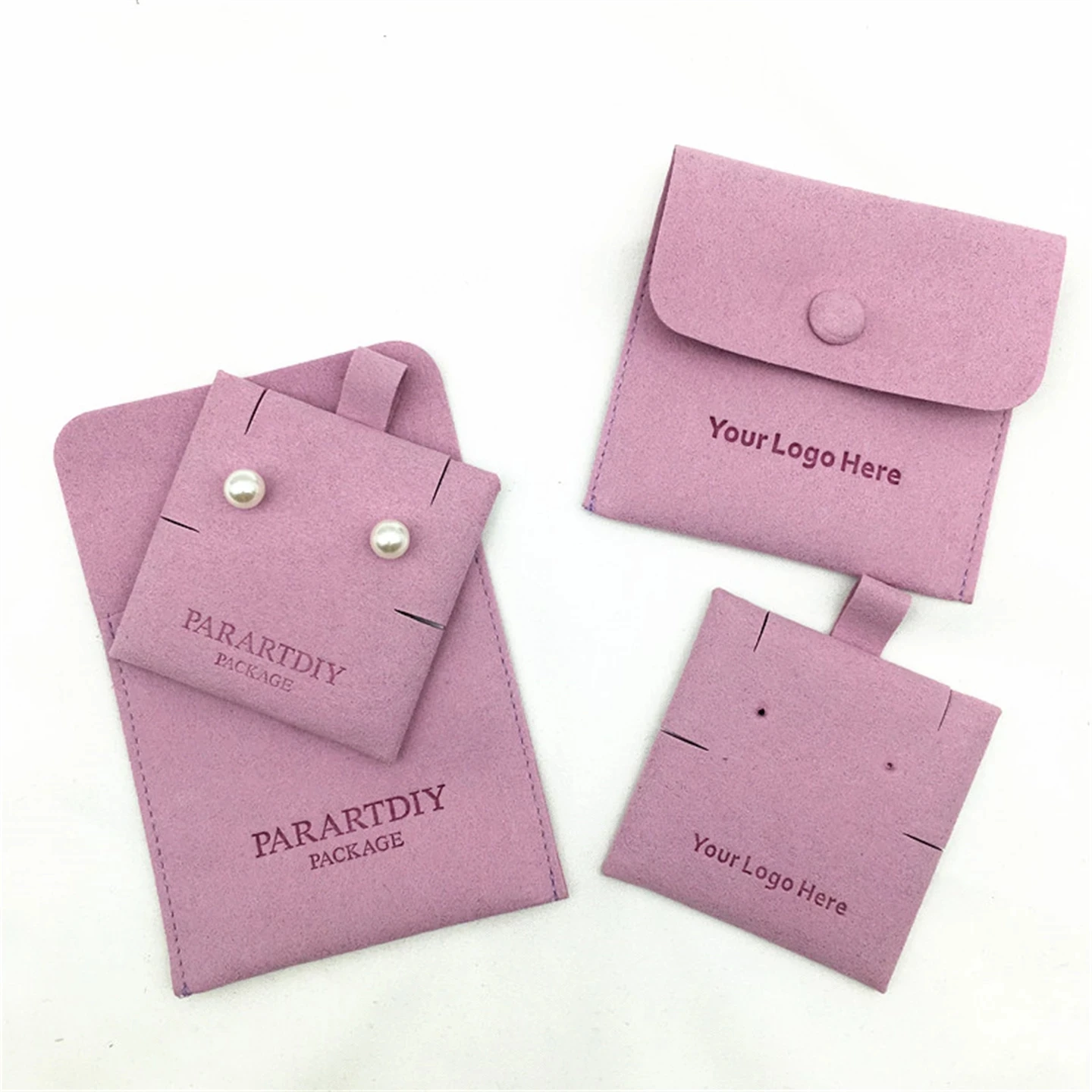 50 Sets Purple of Jewelry Bag Custom Logo with Necklace Card Can Print Earring Hole Necklace Hole Pouch Bag Free Shipping Gift