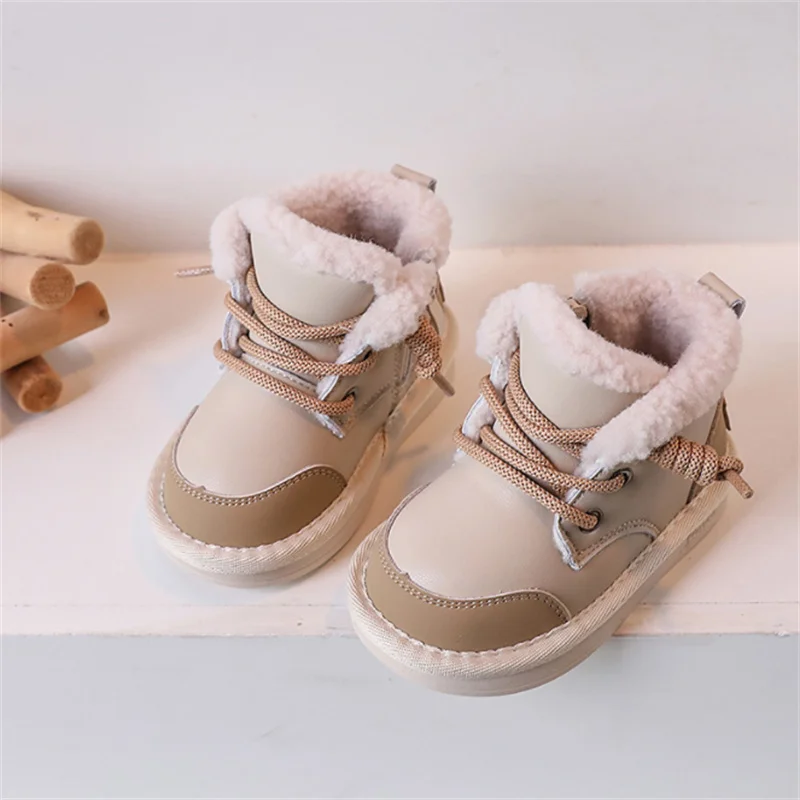 2023 Nuovo Inverno Bambino Per Ragazzi Pelle Caldo Peluche Bambine Scarpe Impermeabili Antiscivolo Moda Bambini Stivali da Neve_voghion.com