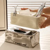 Silver Ceramic Tissue Box Fold Pattern Irregular Ice Shape Silver Rabbit Napkin Holder Paper Towel Holder Home Desktop Storage 1