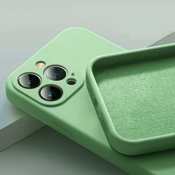 Stylish Square Frame Silicone Phone Case - Soft Protective Cover Shell for Xiaomi 14 Pro (Light Green)