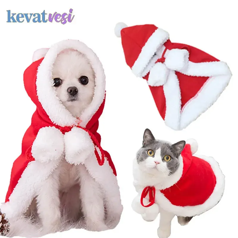 

Christmas Pet Costumes Xmas Cat Hooded Cloak Warm Pet Clothes for Small Medium Dogs Cats Cute Kitten Puppy Cape Dog Clothing