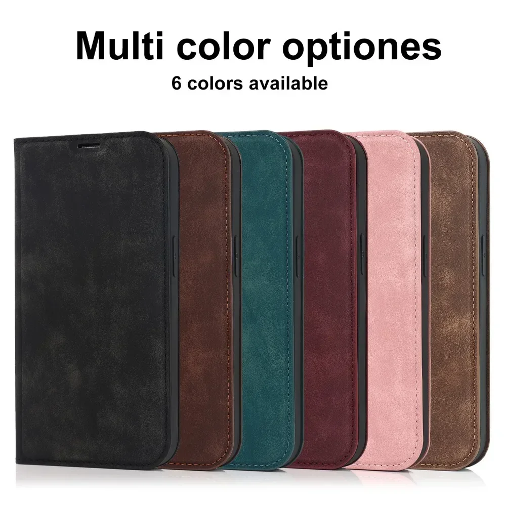 Vintage Leather Magnetic Wallet Flip Case with Card Pocket and Stand