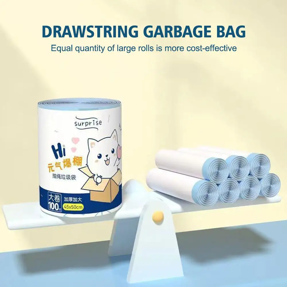 

Мешок для мусора на шнурке, мультяшный одноразовый утолщенный мешок для домашнего мусора, для ванной комнаты, кухни, офиса с пластиковой ручкой, T3X6