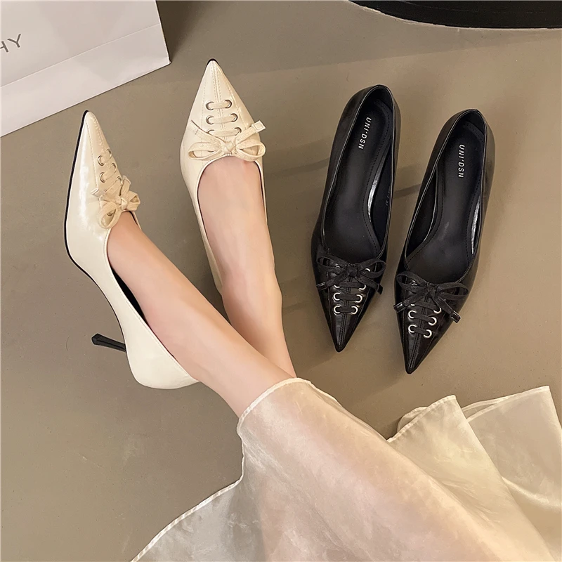 Aphixta Cross Straps Fashion Pumps 6cm High Heels Woman Shoes Sexy Pointed Toe Lace Up Elegant Heels Party Heels for Ladies