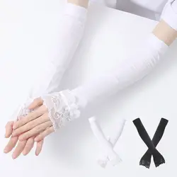 Long Gloves Arm Sleeves Summer Cooling UV Protection Sun Protection Sleeves Mesh Lace Gloves Running Ice Silk Sleeves