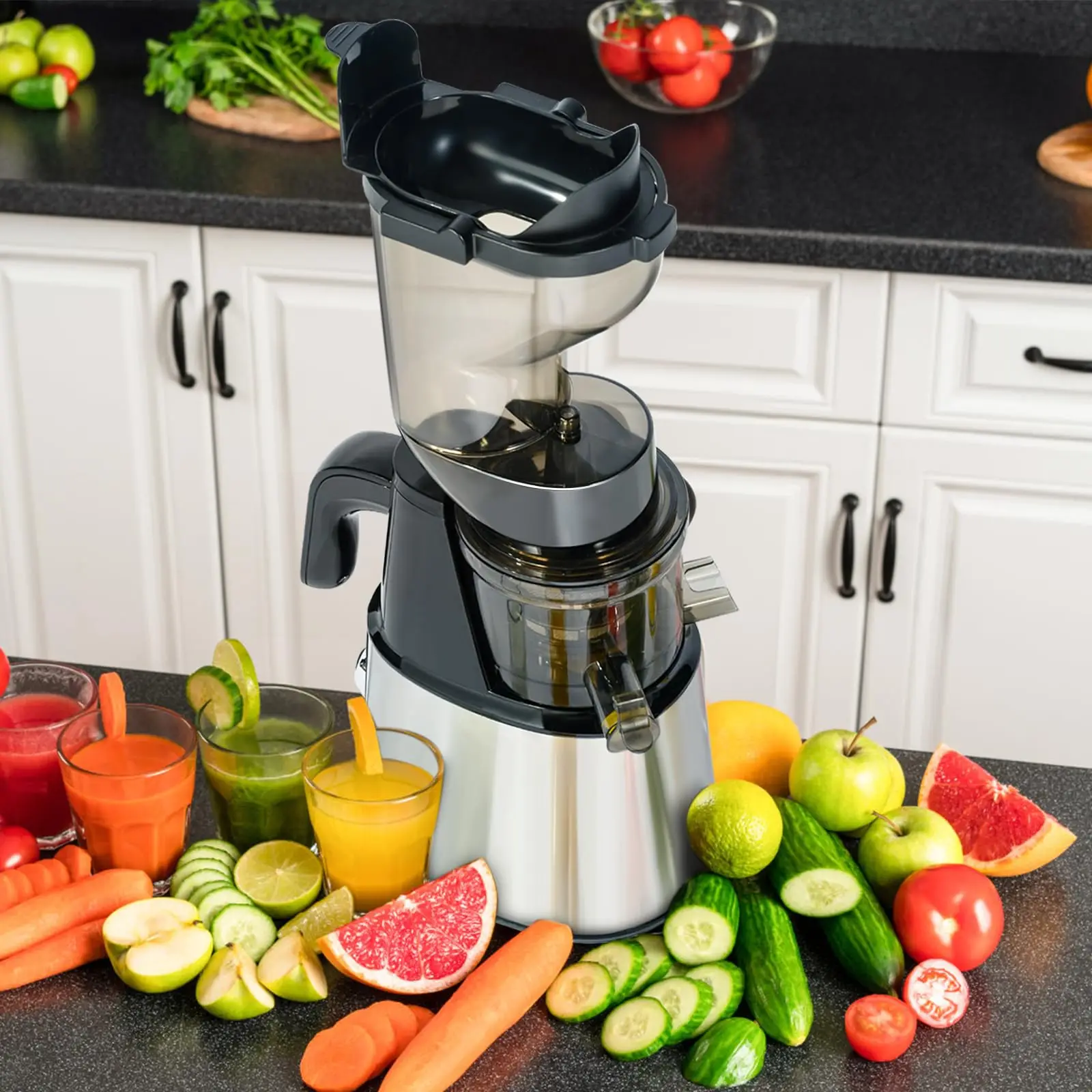 

OverTwice Cold Press Juicer Machines, 5 Inch(127mm) Slow Masticating Juicer with Large Feed Chute, 250W Electric Juicer Machines