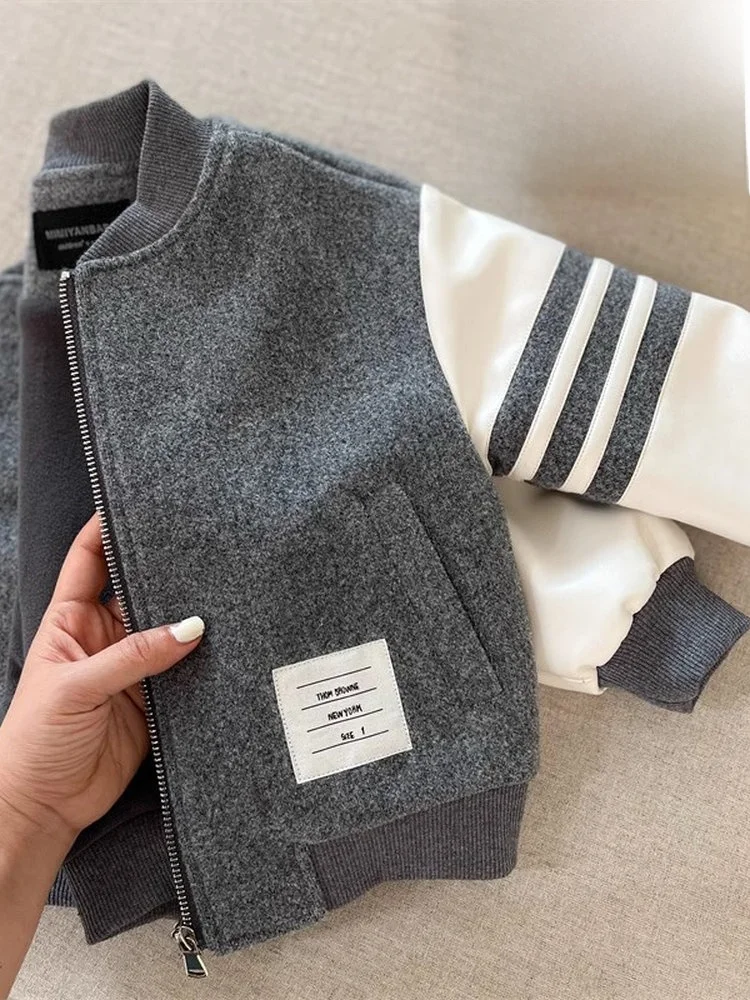 두꺼운 겨울 야구 점퍼 아동용 캐주얼 루즈핏 아우터 스타일리쉬 아동용 오픈 가디건 면 혼방 소재