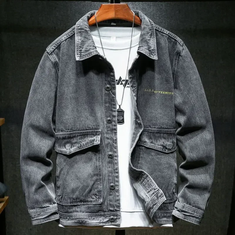 thumbnail image 1 of Abrigo de Jeans para Hombre Empalmado Gris con Oveja Chaquetas de Mezclilla Hombre Cálidas Acolchadas de Lana Mangas Anchas Acolchado Corea de Tela Talla L Vaquero, 1 of 5
