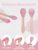 2pcs/set Tableware Baby Spoon Fork Set Children's Silicone Wooden Feeding Training Baby Dinnerware Cutlery Baby Feeding Supplies 3