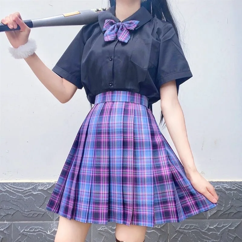 Japanese School Uniform Jk Plaid Skirt Plus Size S-8xl E-sports Girl Suit Shirt College Pleated Three-piece