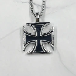 Vintage Knights Templar Cross Pendant Necklace - Maltese Iron Cross Fashion Stainless Steel Jewelry - 60cm