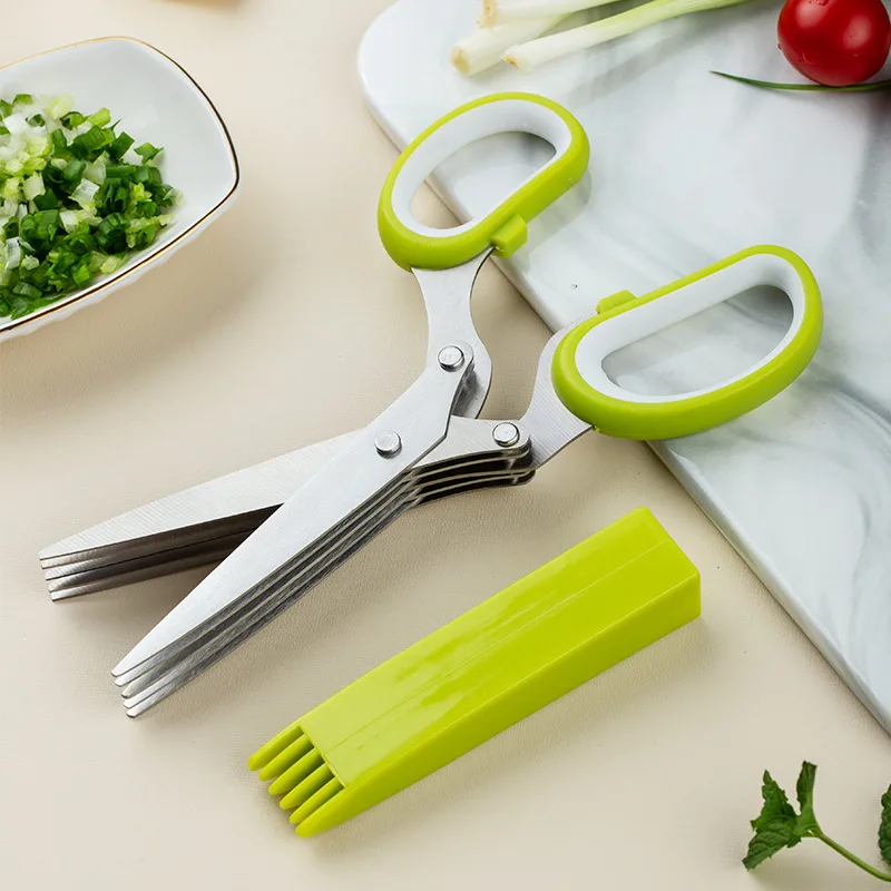 Thickened version Multi-functional Stainless Steel 5 Layer Kitchen Scissors Shredded Chopped Scallion Cutter LaverCutCookingTool