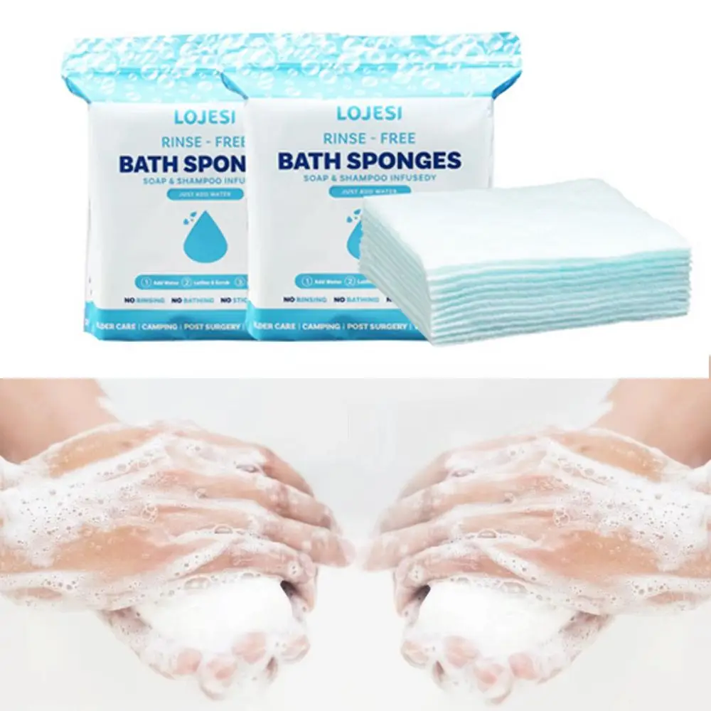 25개입 무세척 일회용 목욕 물티슈 20x20cm 비누 샴푸 함유 목욕 스펀지 무세..